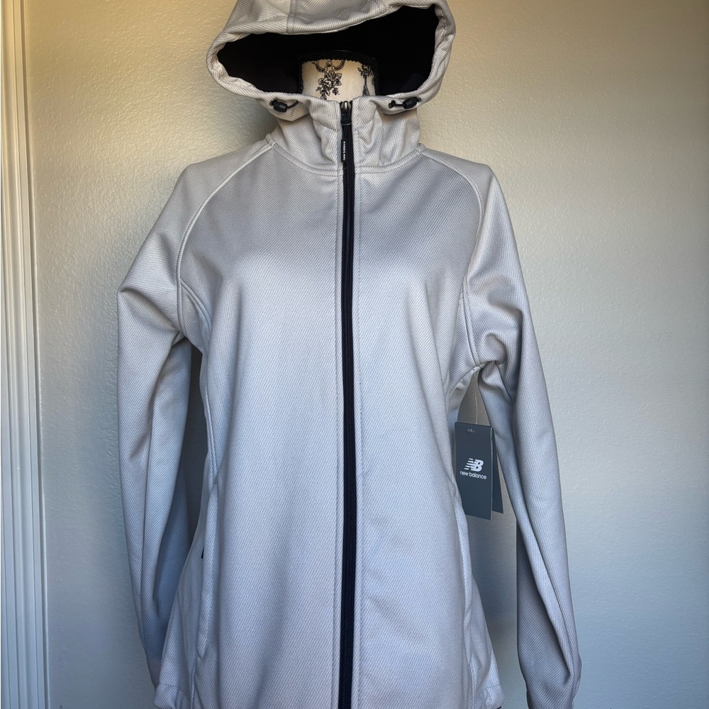 New Balance Women's Light tan and white Hooded windbreakers Jacket